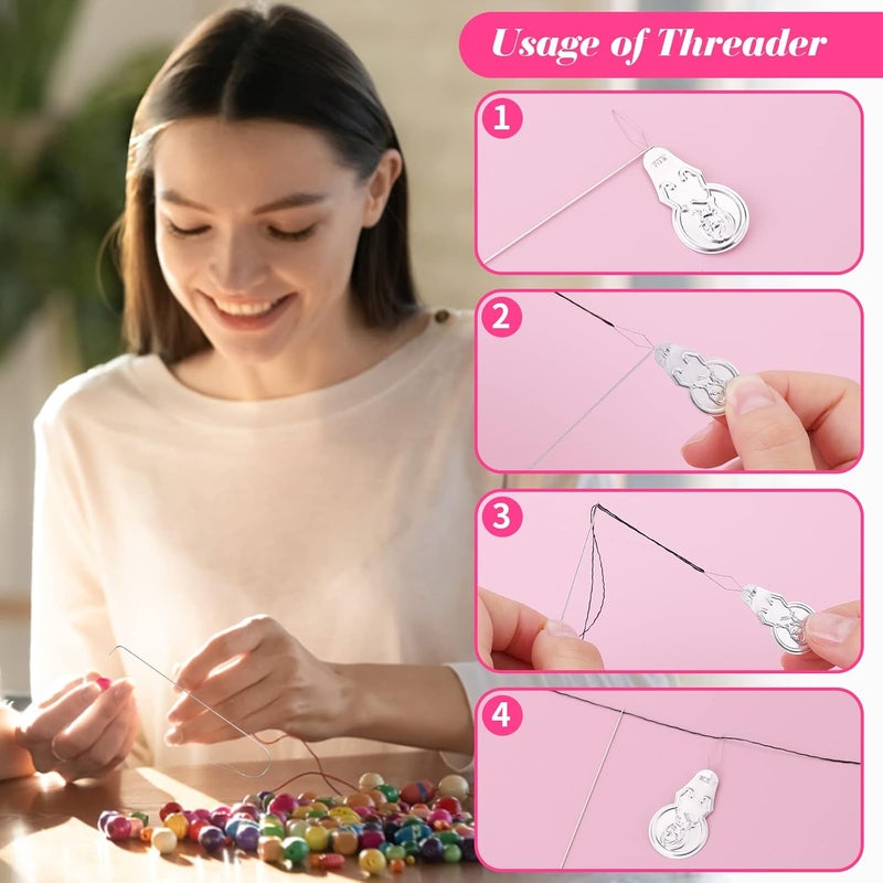 Aster 6 PCS Large Eye Curved Beading Needles with 1pc Bead Needle Threader, 5.3 Inch Flexible Beading Needle for Bead Spinner, Bead Needles for DIY Beading Jewelry Making Crafts - Image 3